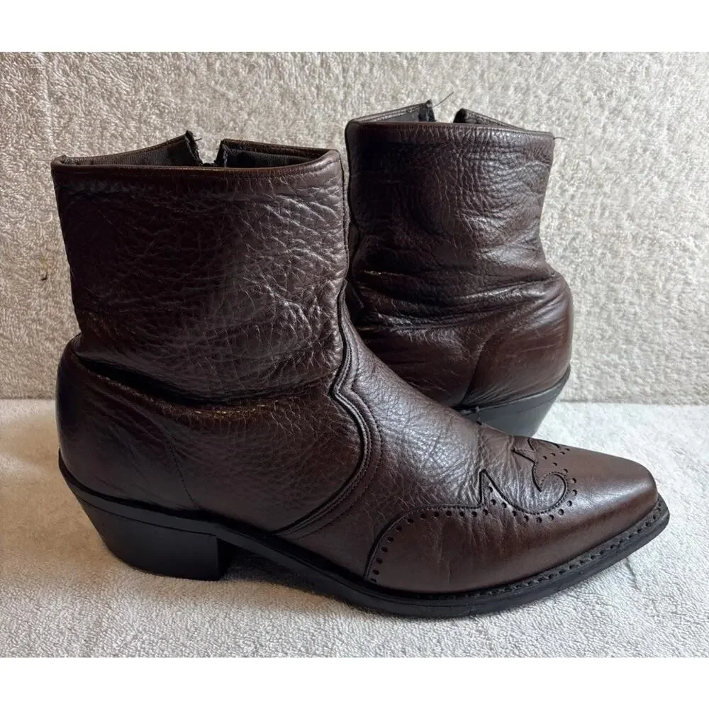 Abilene Western Wingtip Zipper Leather Boots Snip Toe Men’s Size 11.5 D 6443